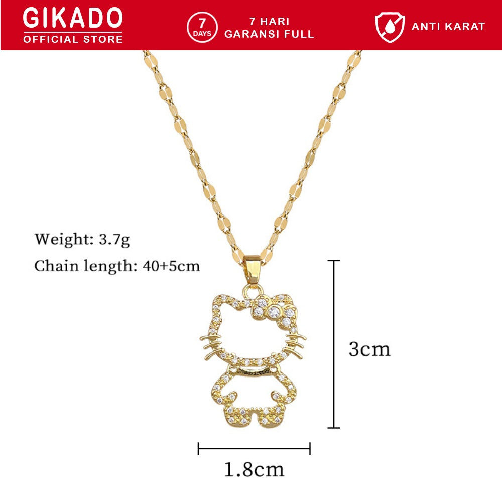 Gikado Kalung Wanita Titanium Hello Kitty Kucing Emas Perak