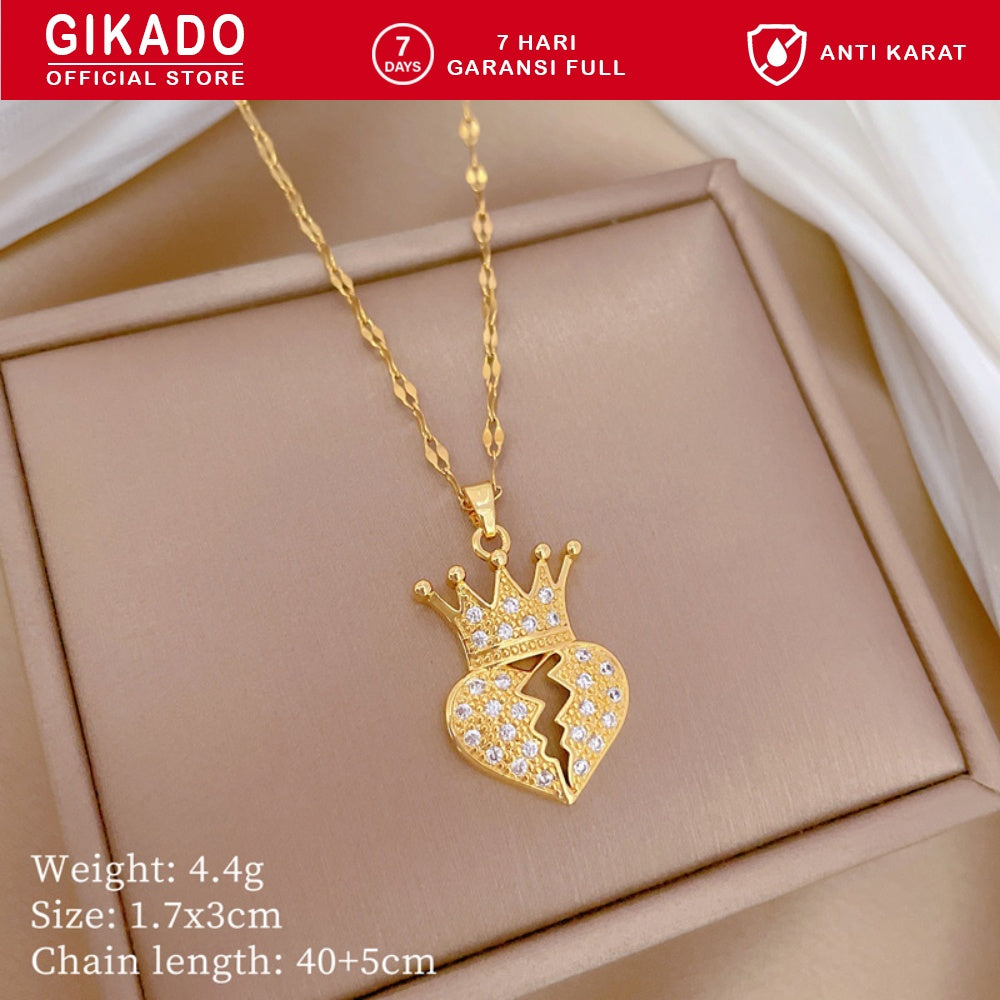 Gikado Kalung Wanita Titanium Mahkota dan Hati Pecah Broken Heart Crown