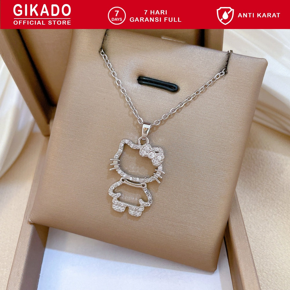 Gikado Kalung Wanita Titanium Hello Kitty Kucing Emas Perak