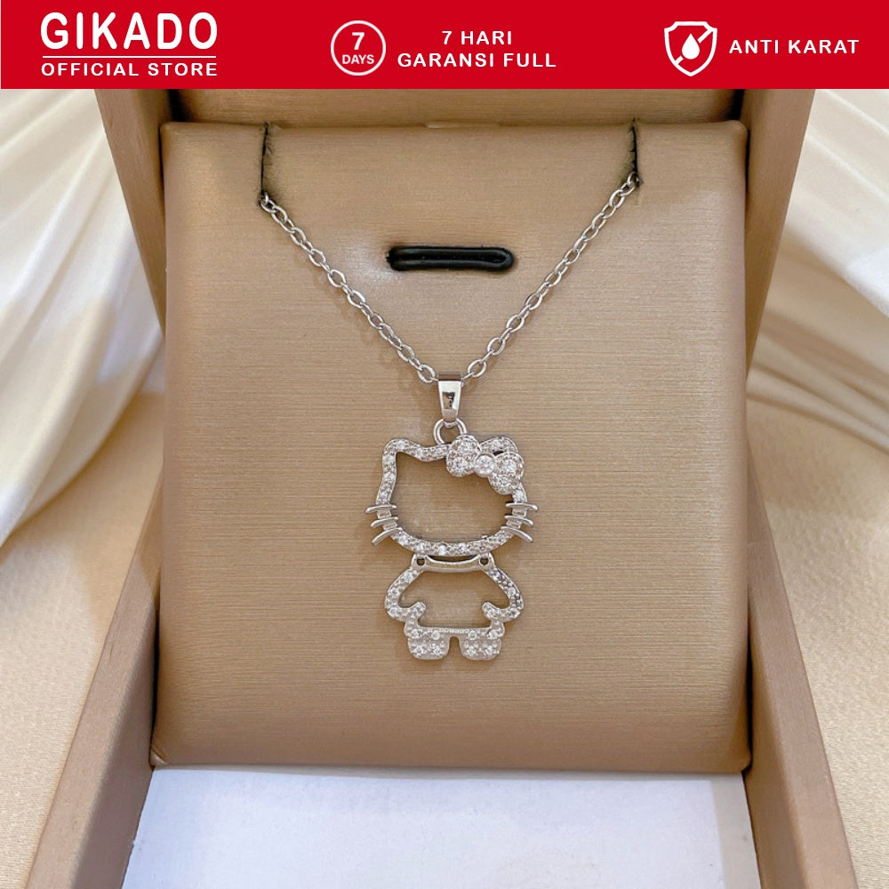 Gikado Kalung Wanita Titanium Hello Kitty Kucing Emas Perak