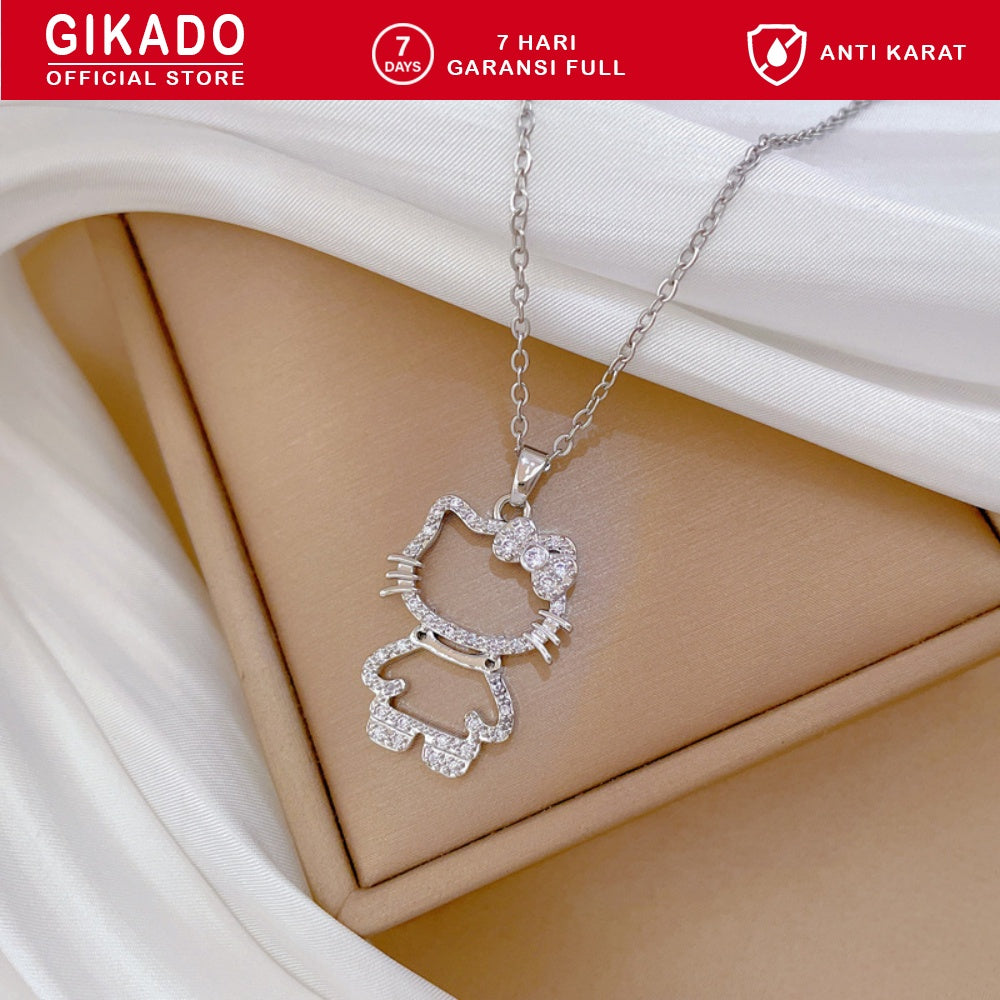 Gikado Kalung Wanita Titanium Hello Kitty Kucing Emas Perak