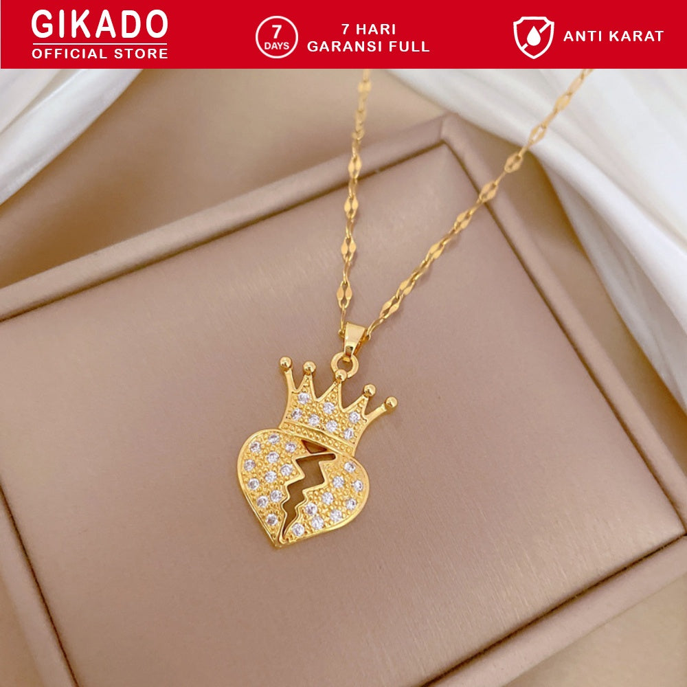 Gikado Kalung Wanita Titanium Mahkota dan Hati Pecah Broken Heart Crown