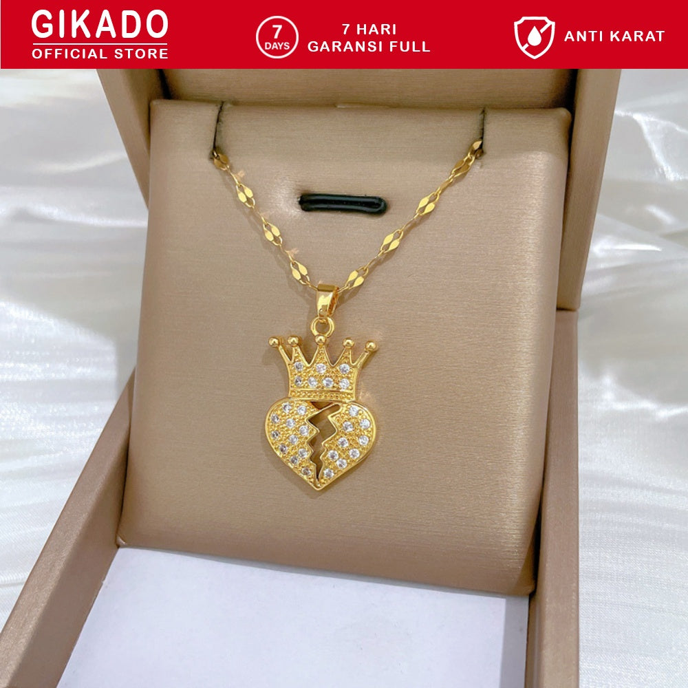 Gikado Kalung Wanita Titanium Mahkota dan Hati Pecah Broken Heart Crown