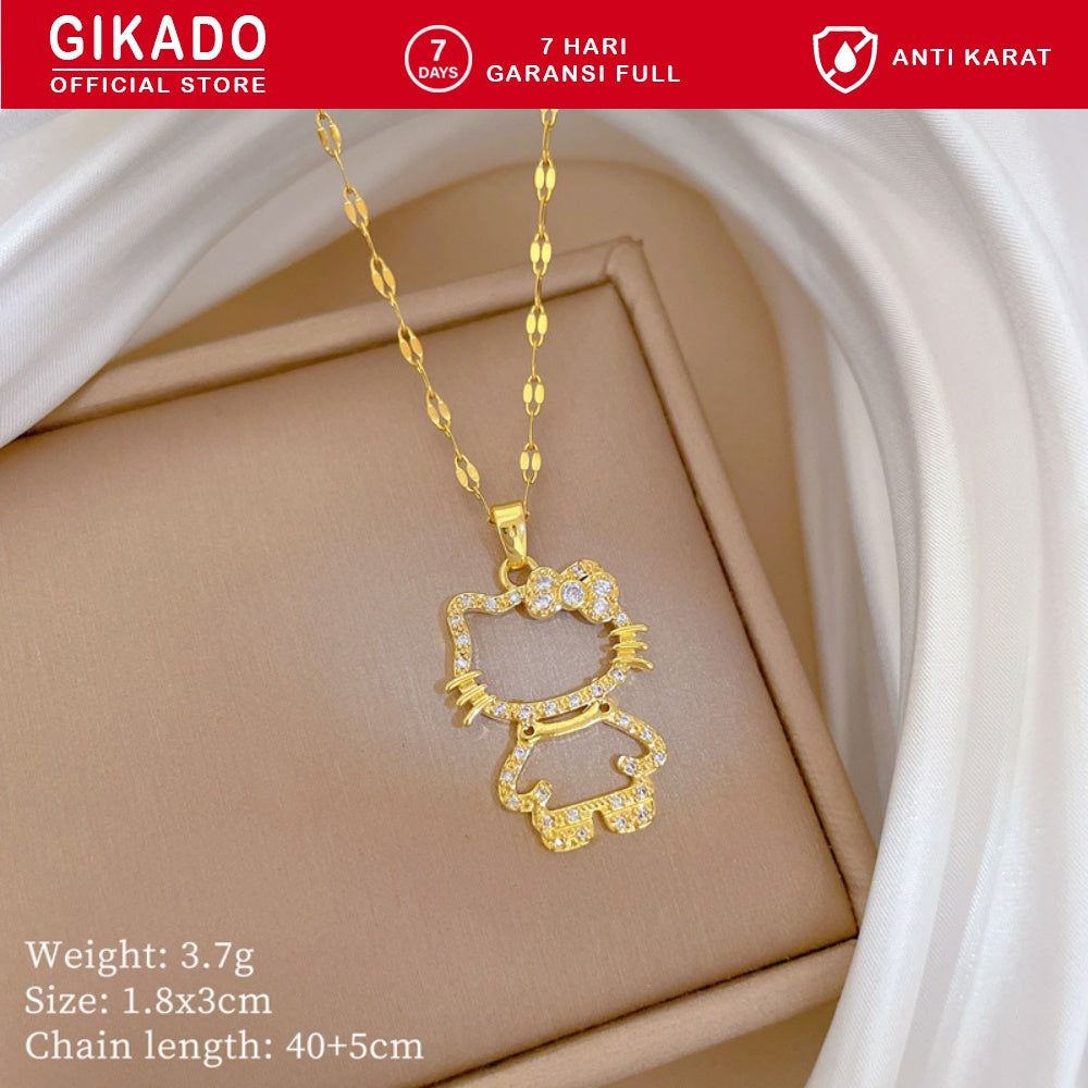 Gikado Kalung Wanita Titanium Hello Kitty Kucing Emas Perak