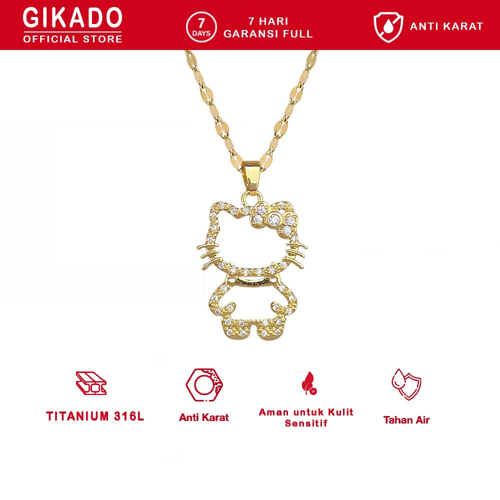 Gikado Kalung Wanita Titanium Hello Kitty Kucing Emas Perak