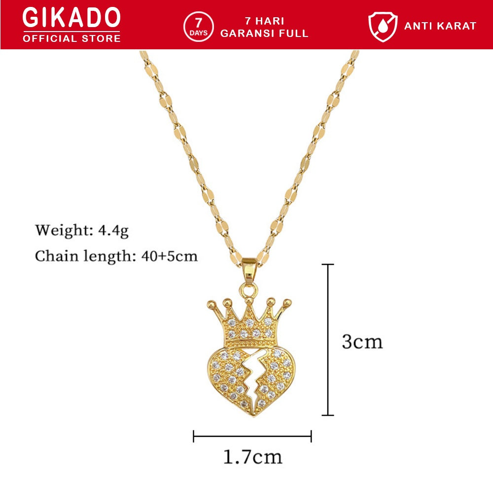 Gikado Kalung Wanita Titanium Mahkota dan Hati Pecah Broken Heart Crown