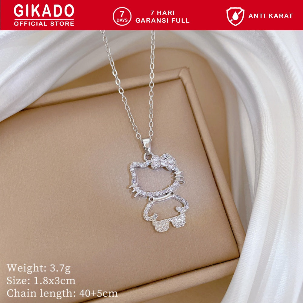 Gikado Kalung Wanita Titanium Hello Kitty Kucing Emas Perak