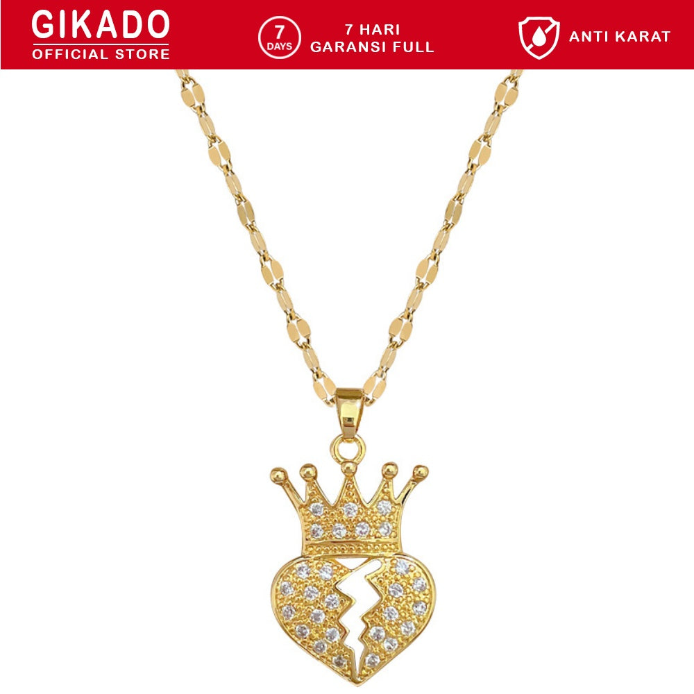 Gikado Kalung Wanita Titanium Mahkota dan Hati Pecah Broken Heart Crown